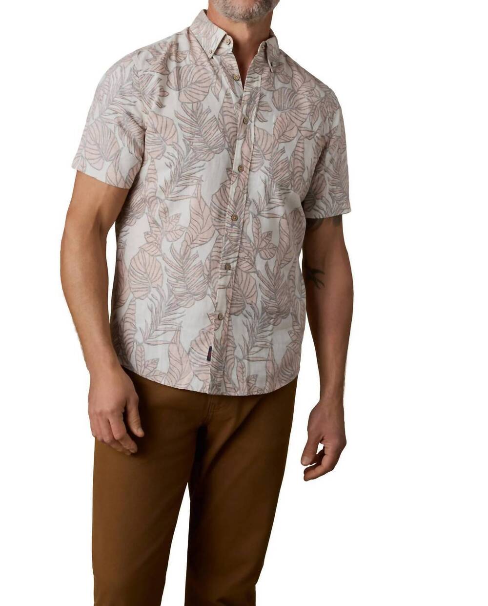 NEW FAHERTY short sleeve breeze shirt in coral pond leaves